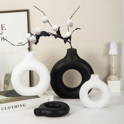 Donut Shape Ceramic Vase for Modern Home Decor