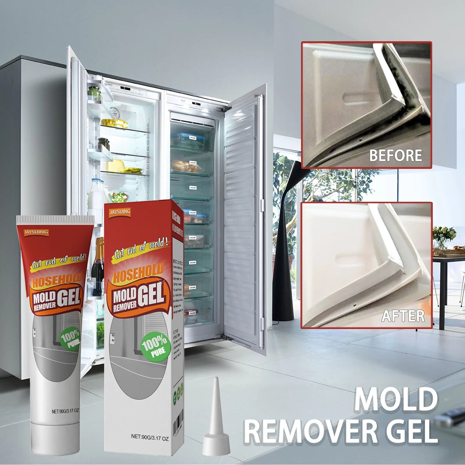 Mold and mildew remover gel for caulk grout silicone before and after