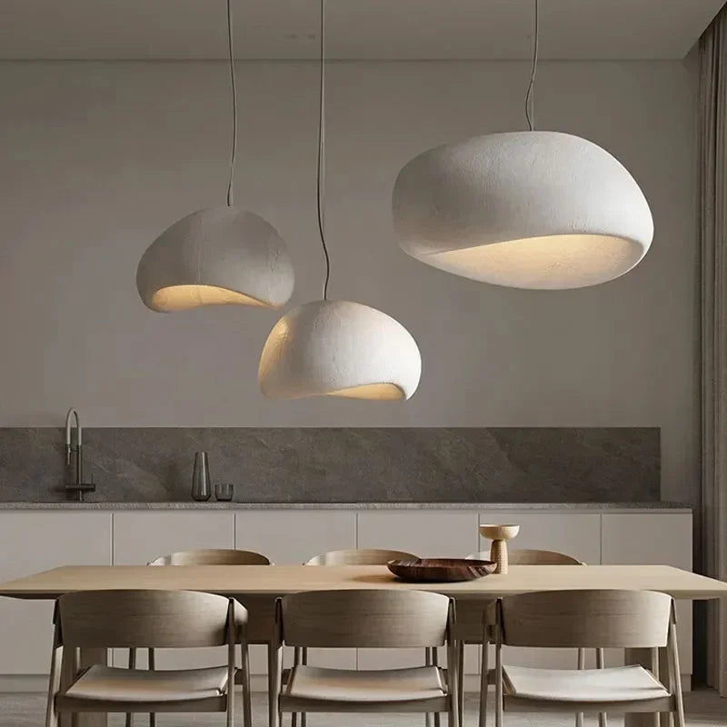 Wabi-sabi cream resin sculptural pendant light