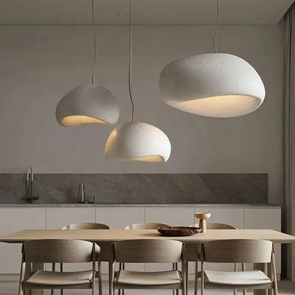 Wabi-sabi cream resin sculptural pendant light