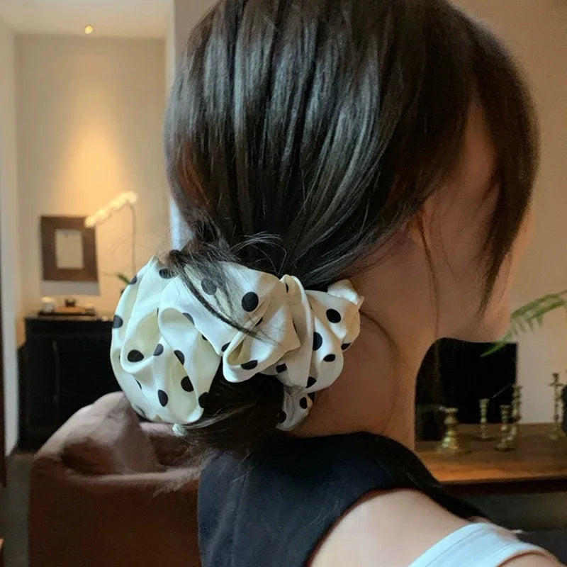 Polka Dot Satin Scrunchies for Women — Soft Silky Elastic Hair Ties for Summer