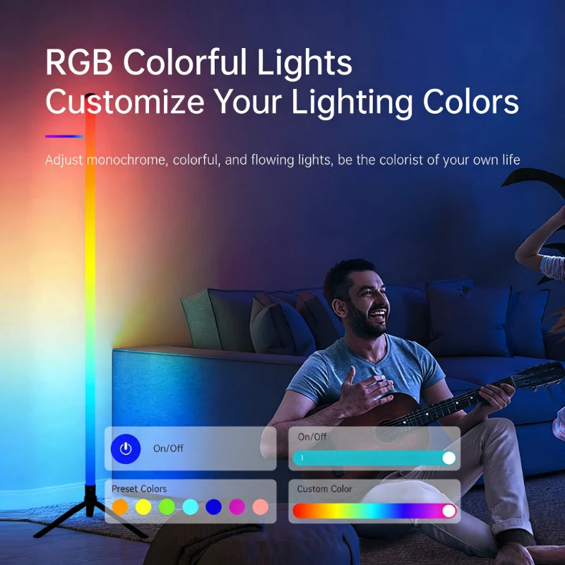 120cm RGB LED Corner Floor Lamp with Sound-Reactive Ambient Light