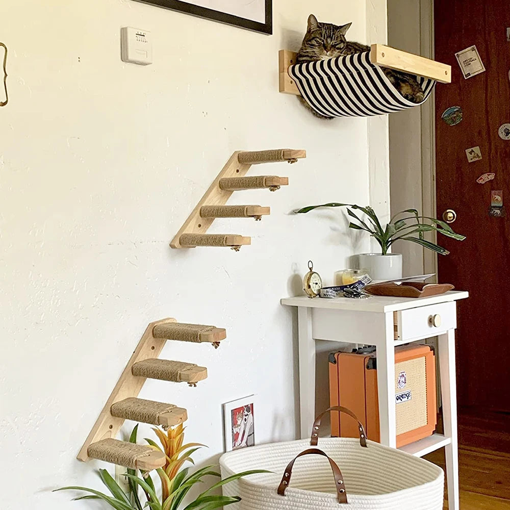 Wall-Mounted Cat Climbing Shelf 4-Step Stairway With Sisal