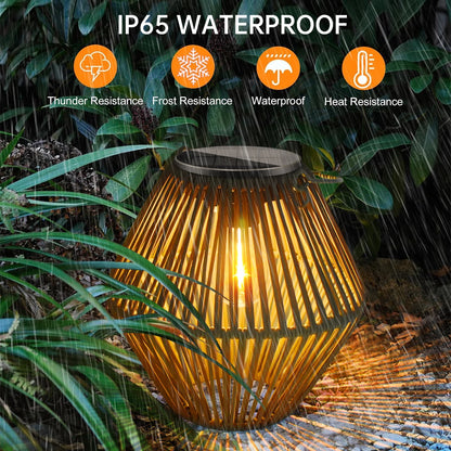 Solar Rattan Lantern Waterproof Boho Outdoor Light