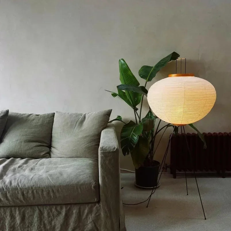 Rice Paper Lantern Floor Lamp with Tripod Stand