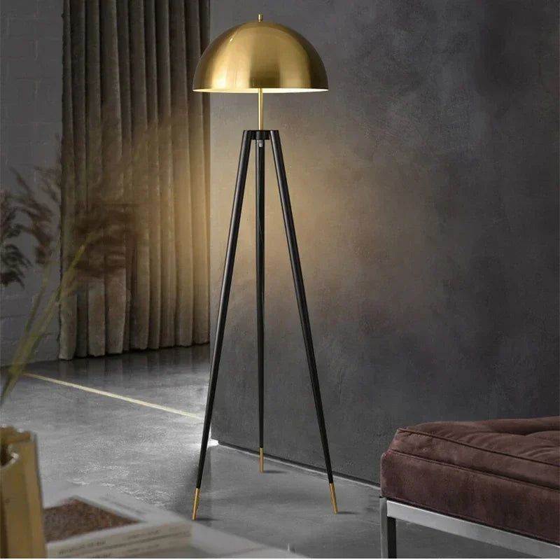 Mid Century Brass Dome Tripod Floor Lamp for Living Room Bedroom