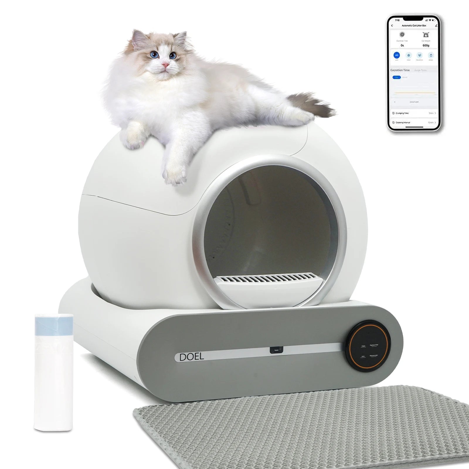 Self-cleaning smart litter box dome with app control