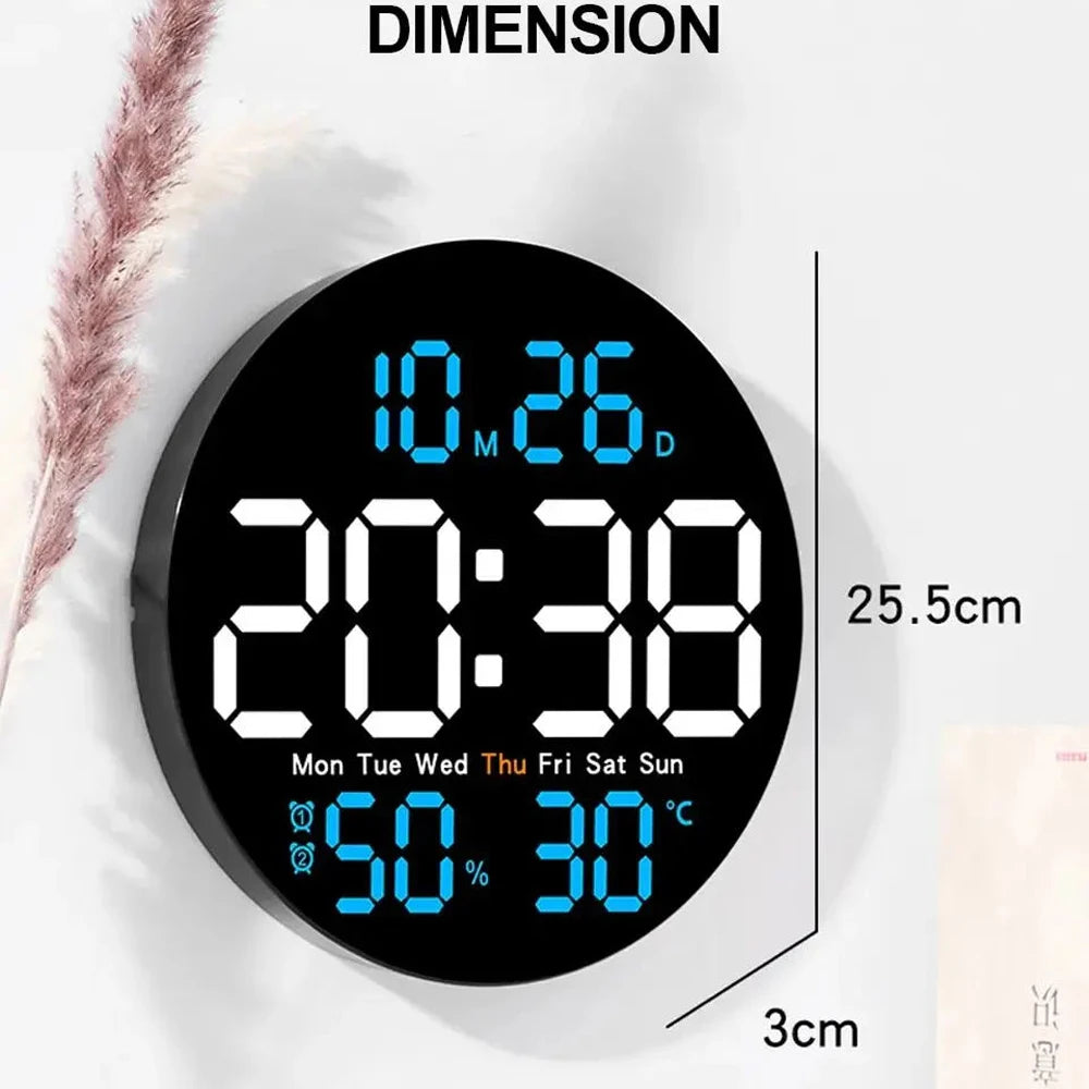 Digital LED Wall Clock with Dual Alarms and Temperature