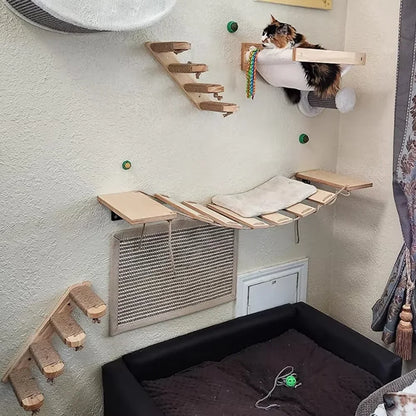 Wooden Wall-Mounted Cat Climbing Shelves with Sisal Scratcher