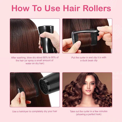 Self-Grip Hair Roller Set with Clips — Heatless Curlers for Volume & Soft Curls