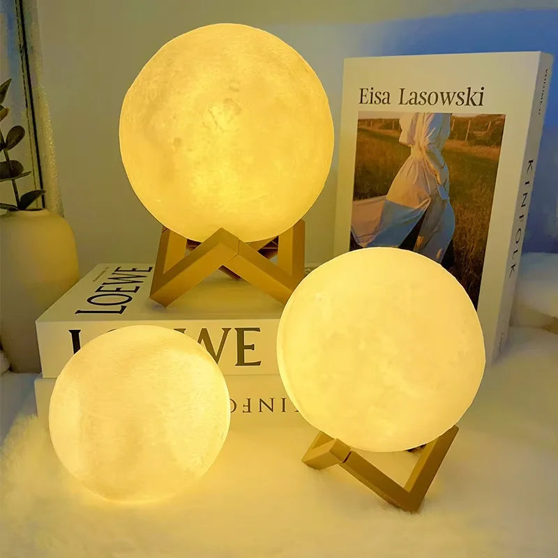 3D Moon Lamp Night Light with Wooden Stand