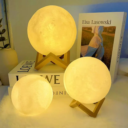 3D Moon Lamp Night Light with Wooden Stand