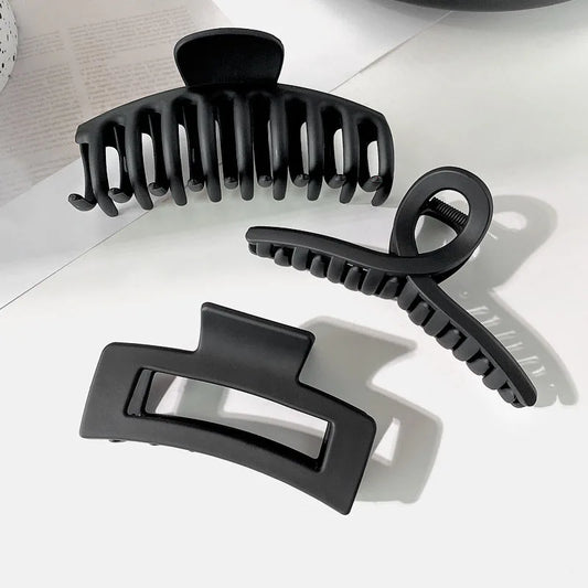 Elegant Black Geometric Hair Claw Clip — Large Hair Holder for Women