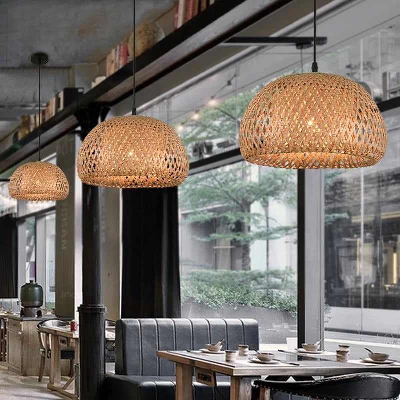 Handwoven Bamboo Rattan Dome Pendant Light