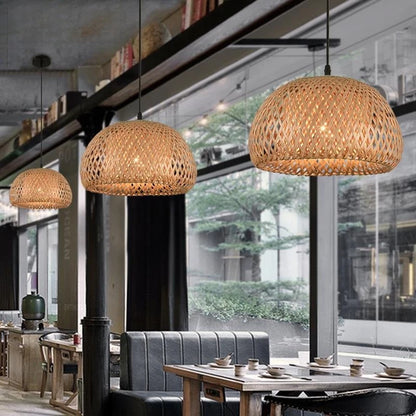 Handwoven Bamboo Rattan Dome Pendant Light