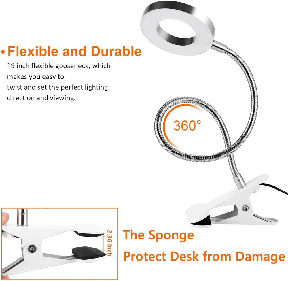 Clip-On LED Desk Lamp with Flexible Gooseneck and USB
