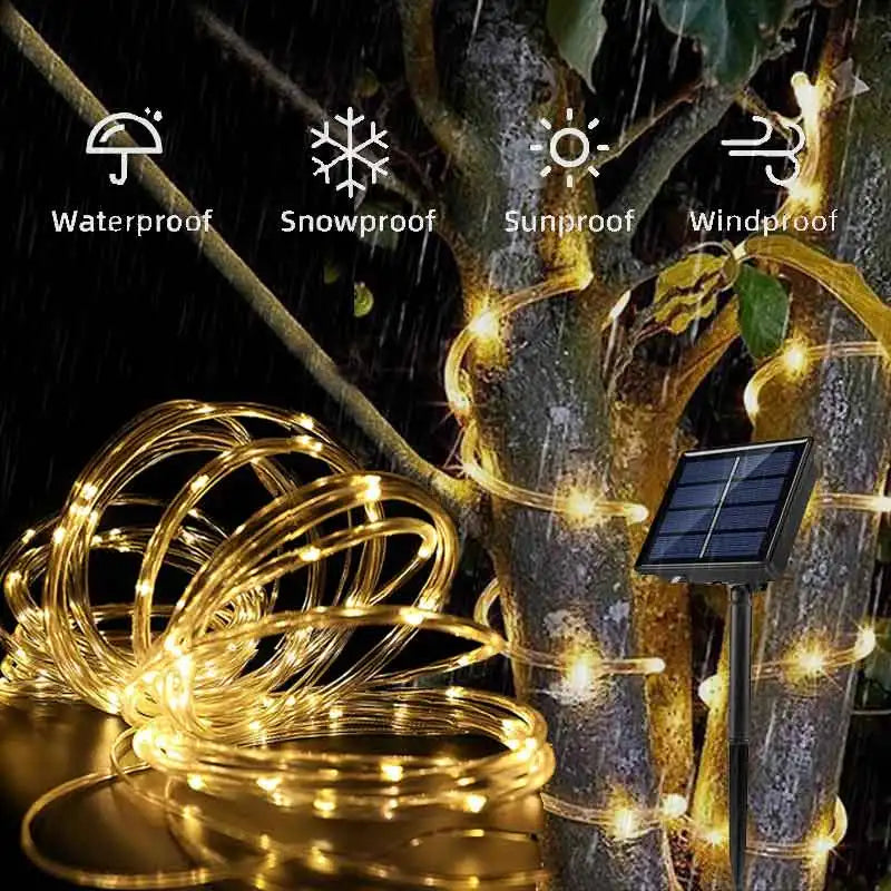 Solar Rope Lights Outdoor Waterproof LED String for Garden and Deck