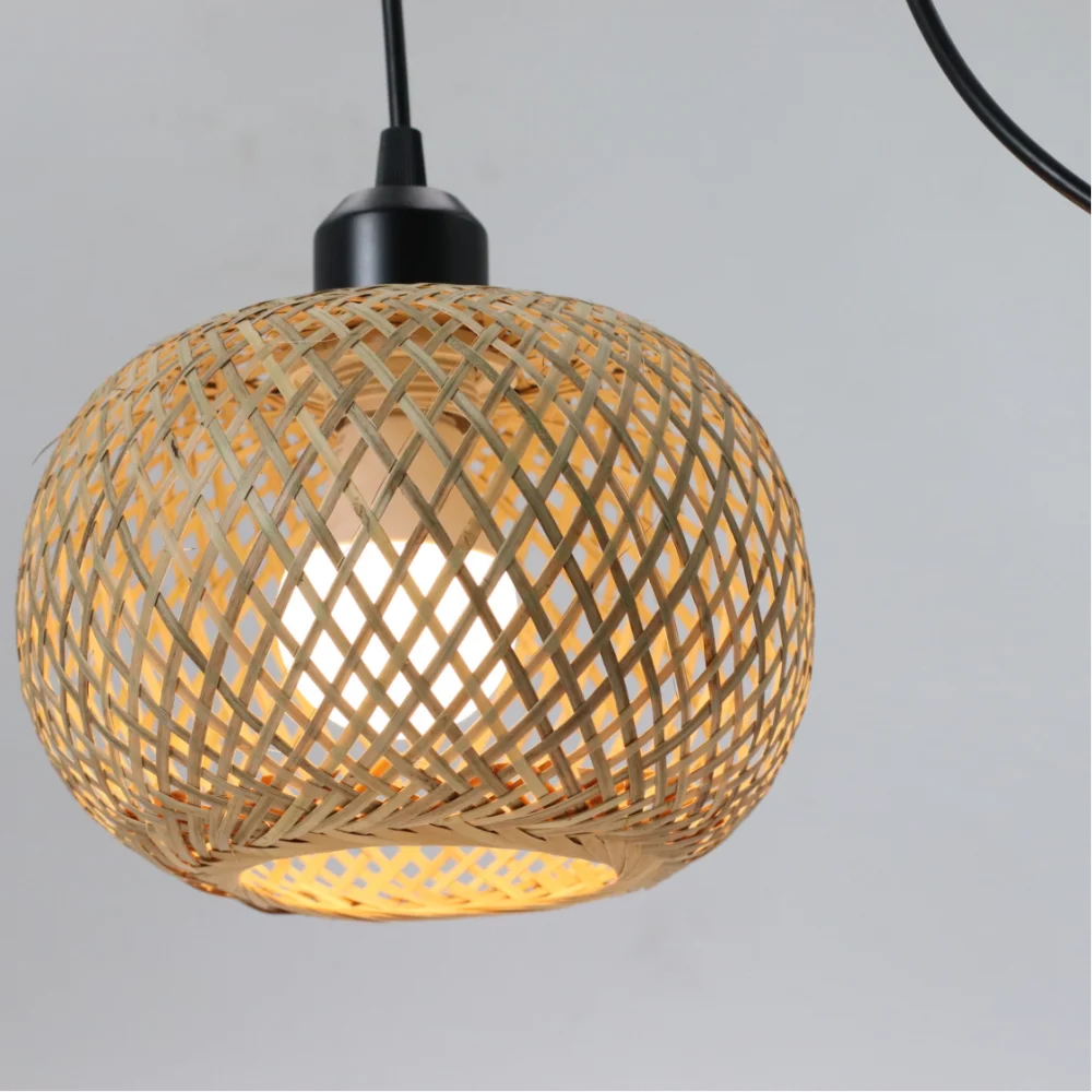 Hand Woven Bamboo Rattan Pendant Light Natural Boho Cafe Lamp