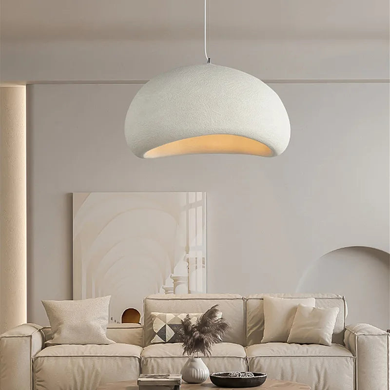 Wabi-sabi cream resin sculptural pendant light