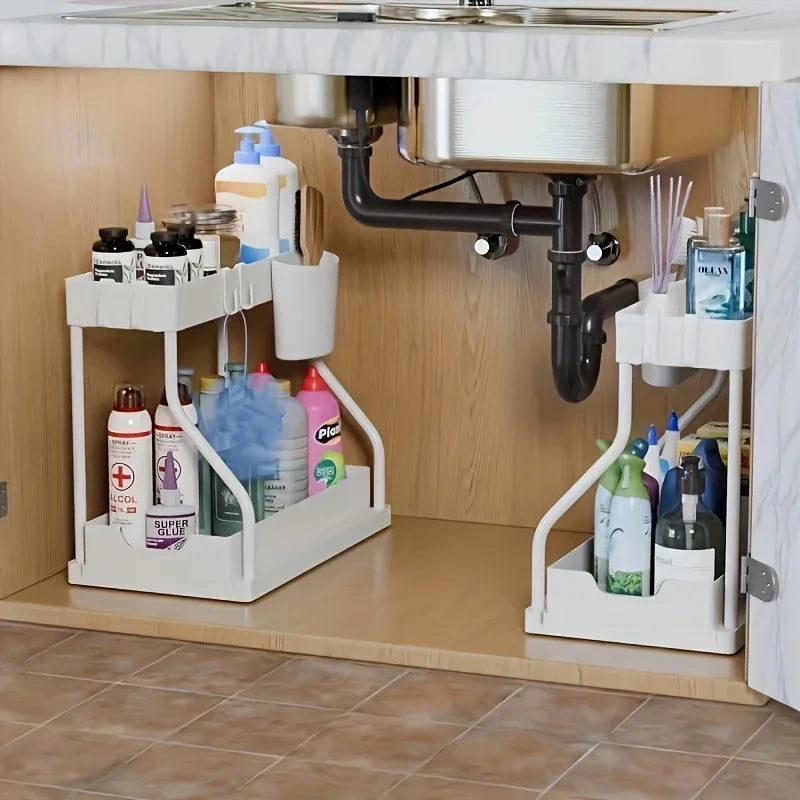 2-Tier Under Sink Organizer Pull Out Storage Rack for Kitchen