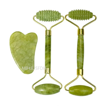 Natural Jade Facial Roller and Gua Sha Massage Set