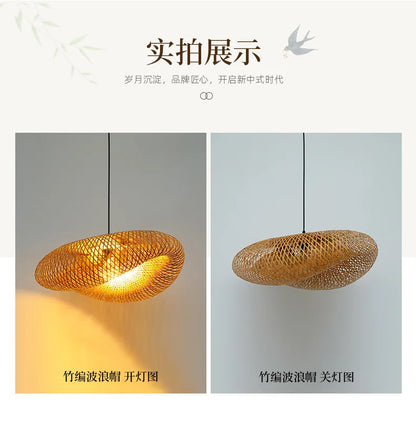 Handmade Woven Bamboo Pendant Light Rustic Hanging Lamp