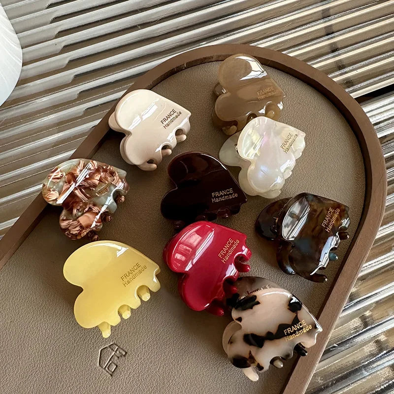 Cute Heart-Shaped Mini Hair Claw Clips — Small Acetate Clips for Women & Girls