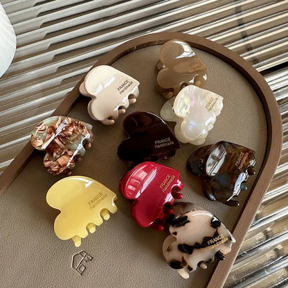 Cute Heart-Shaped Mini Hair Claw Clips — Small Acetate Clips for Women & Girls