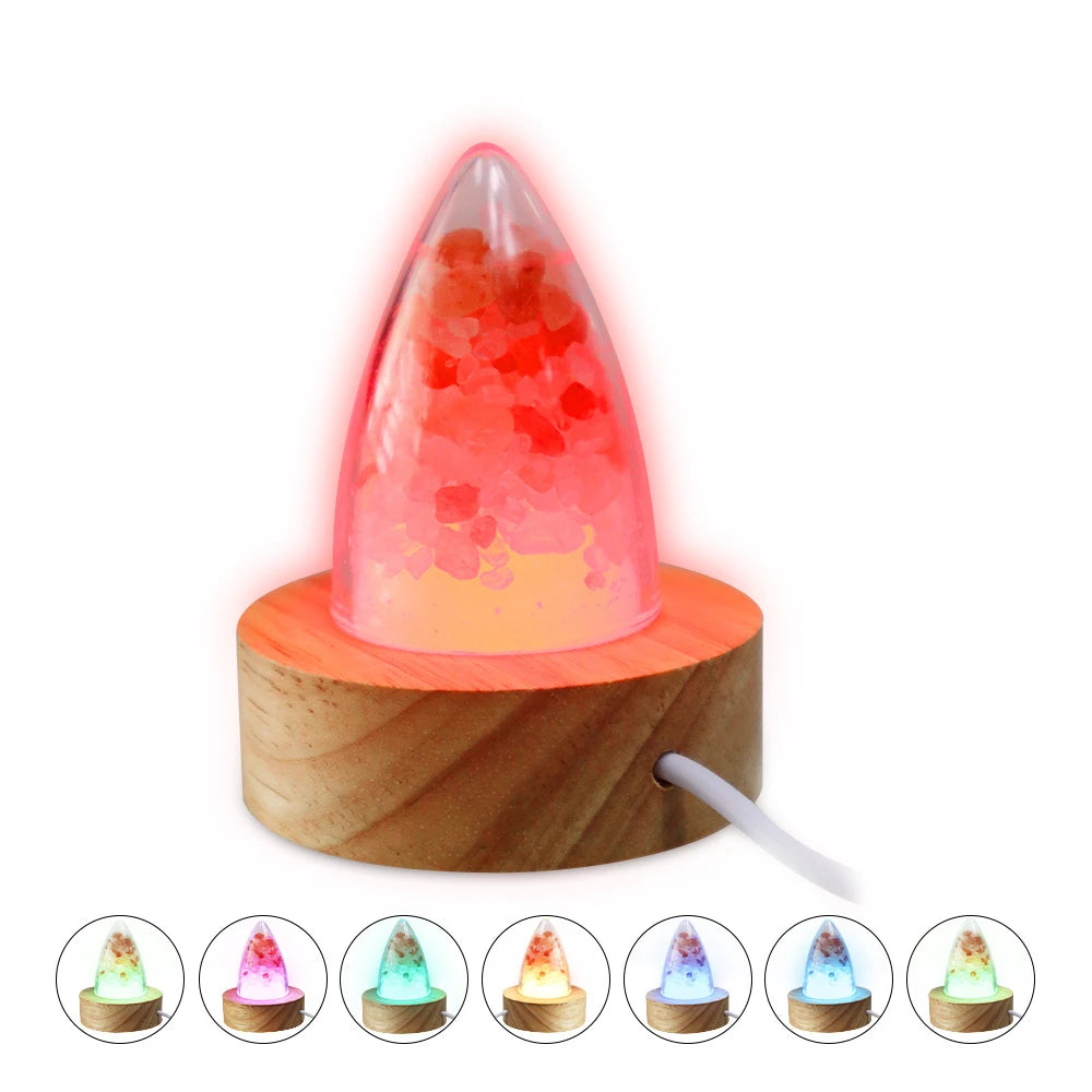 Himalayan Salt Crystal Lamp USB 8-Color Wooden Base Mood Light