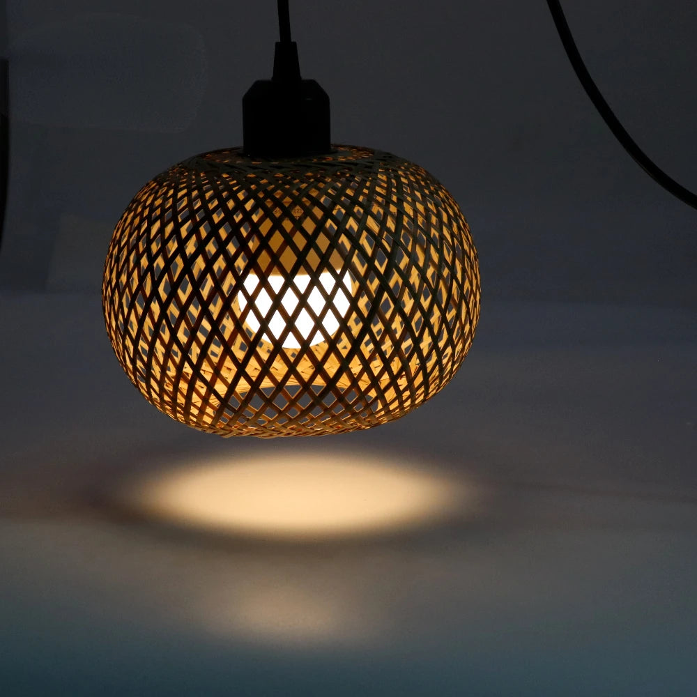 Hand Woven Bamboo Rattan Pendant Light Natural Boho Cafe Lamp