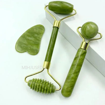 Natural Jade Facial Roller and Gua Sha Massage Set