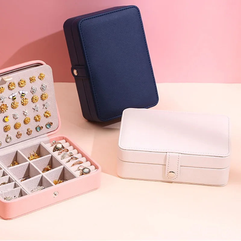 PU Leather Travel Jewelry Box — Portable Necklace & Earring Storage Case for Women