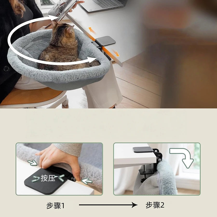 Foldable Clip-On Cat Bed for Desk, Space-Saving Pet Perch