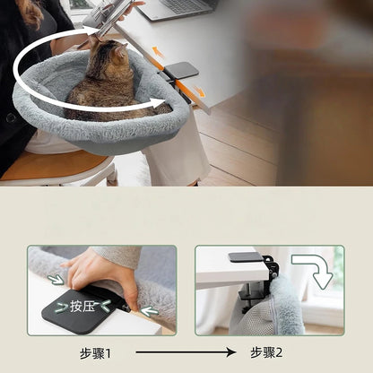 Foldable Clip-On Cat Bed for Desk, Space-Saving Pet Perch