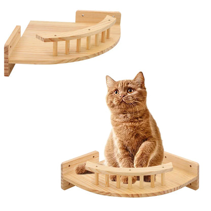 Wall-Mounted Wooden Cat Shelves Lookout Climbing Perch Set