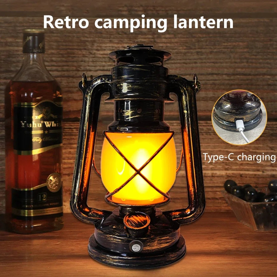 Vintage Rechargeable Lantern Portable Camping Light for Indoor Outdoor