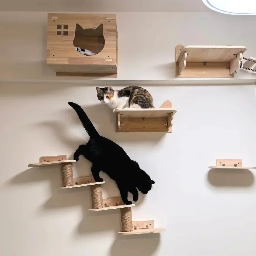 Wooden Cat Wall Shelves Curved Climbing Perches for Cats