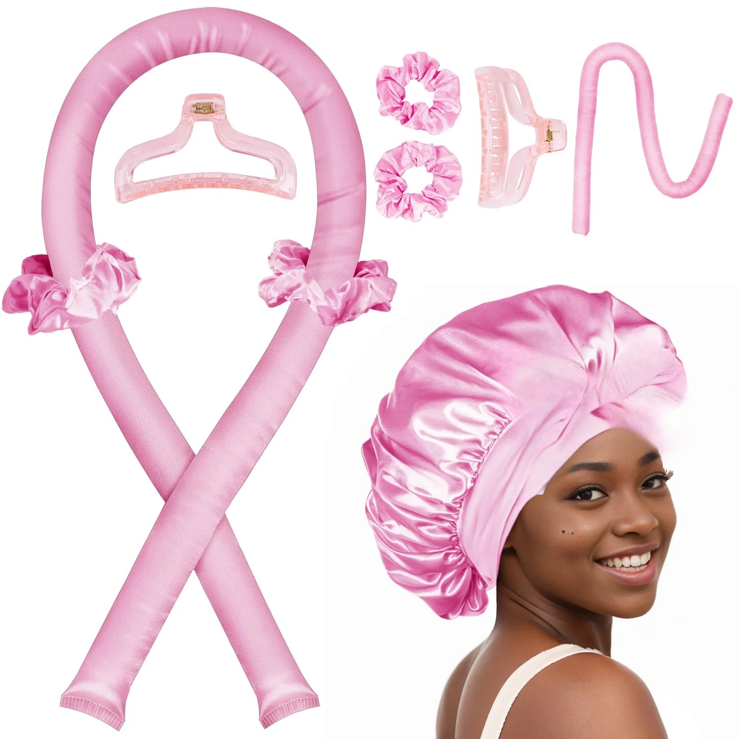 Heatless Curling Rod with Night Cap — No-Heat Ribbon Hair Curler Set for Women