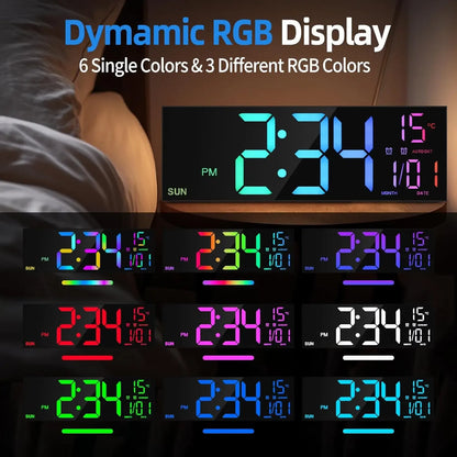 Large Digital Wall Clock With Remote and Color LED Display