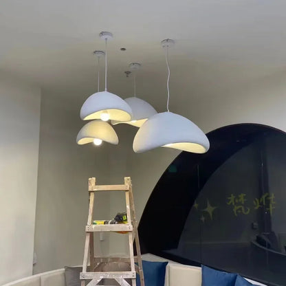 Wabi-sabi cream resin sculptural pendant light