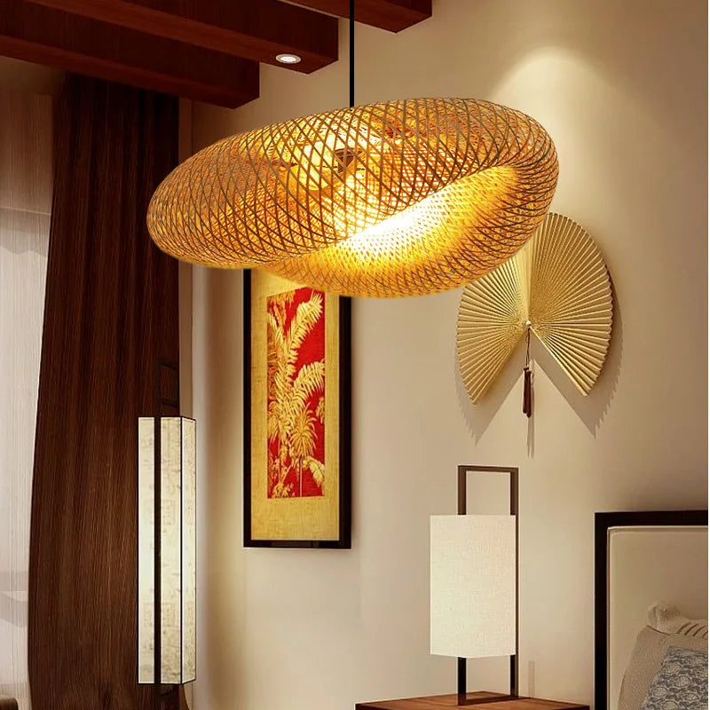 Handmade Woven Bamboo Pendant Light Rustic Hanging Lamp