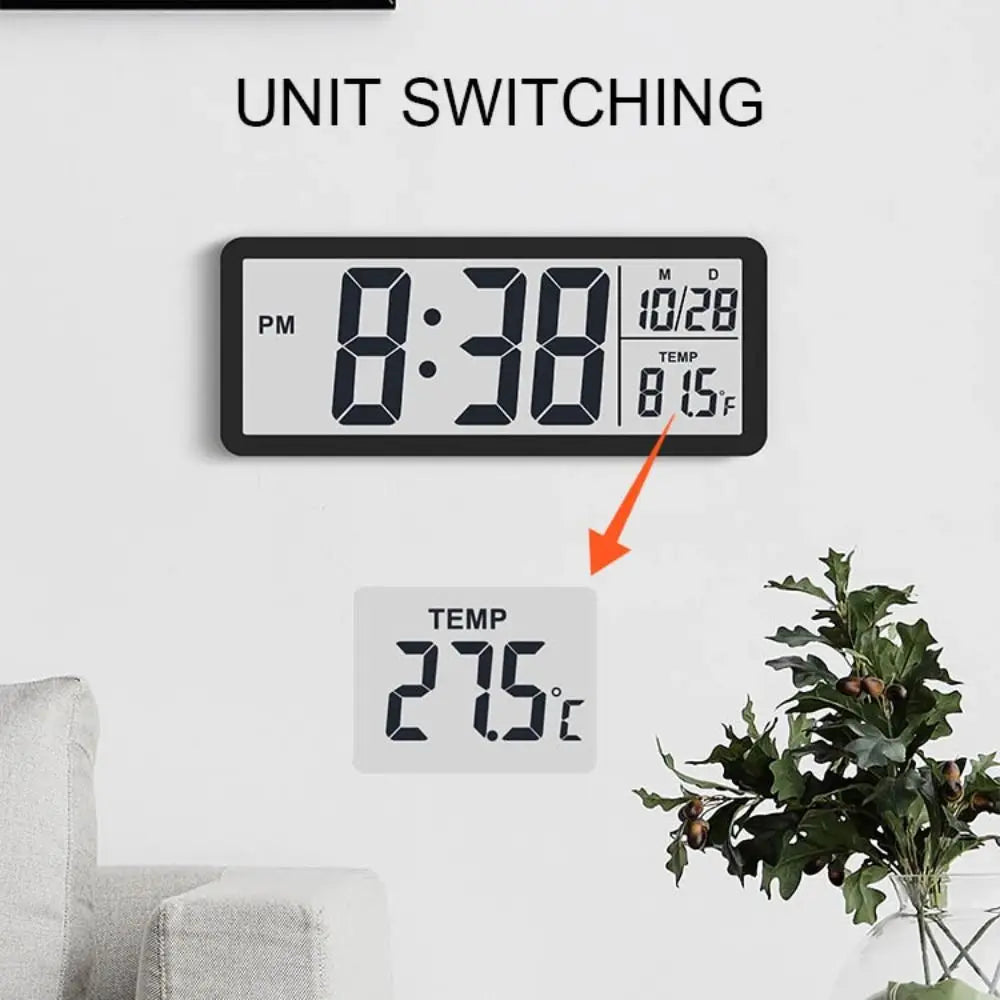 Digital Wall Clock, Large Display With Temperature and Date
