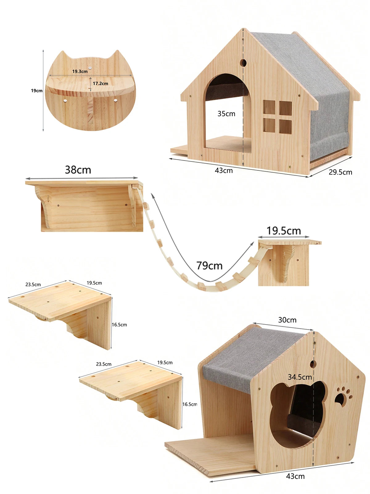 Wall-Mounted Cat Climbing Shelf Set with Cozy House Bed