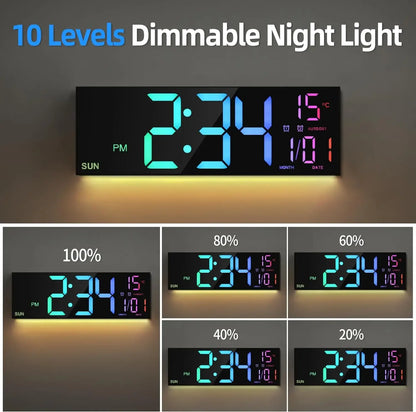 Large Digital Wall Clock With Remote and Color LED Display