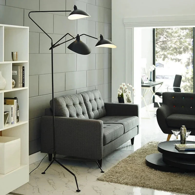 Three-Arm Tripod Floor Lamp, Designer Curved Shade Light Fixture