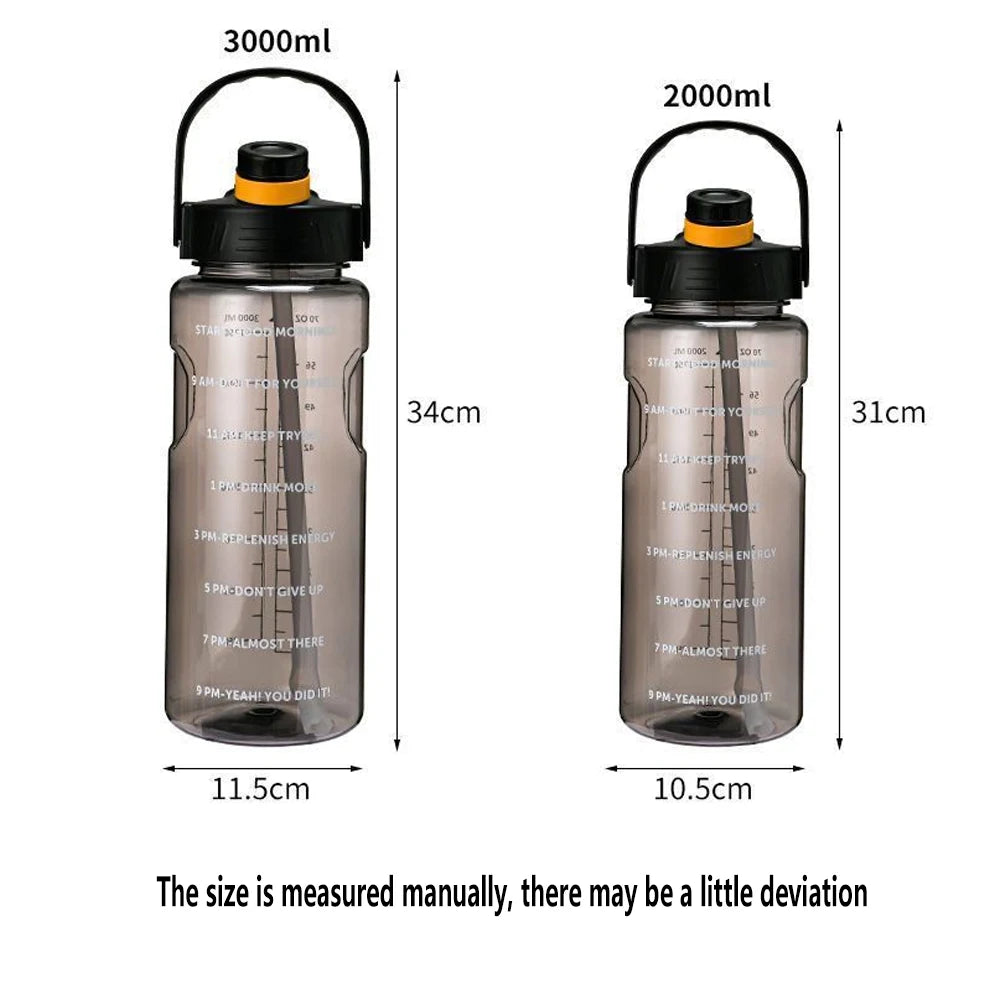 Large Half-Gallon Water Bottle — Time Marker with 2-in-1 Straw & Lid, BPA-Free