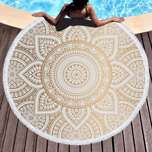 Bohemian Mandala Round Beach Towel — Microfiber Tassel Towel with Tassels for Women