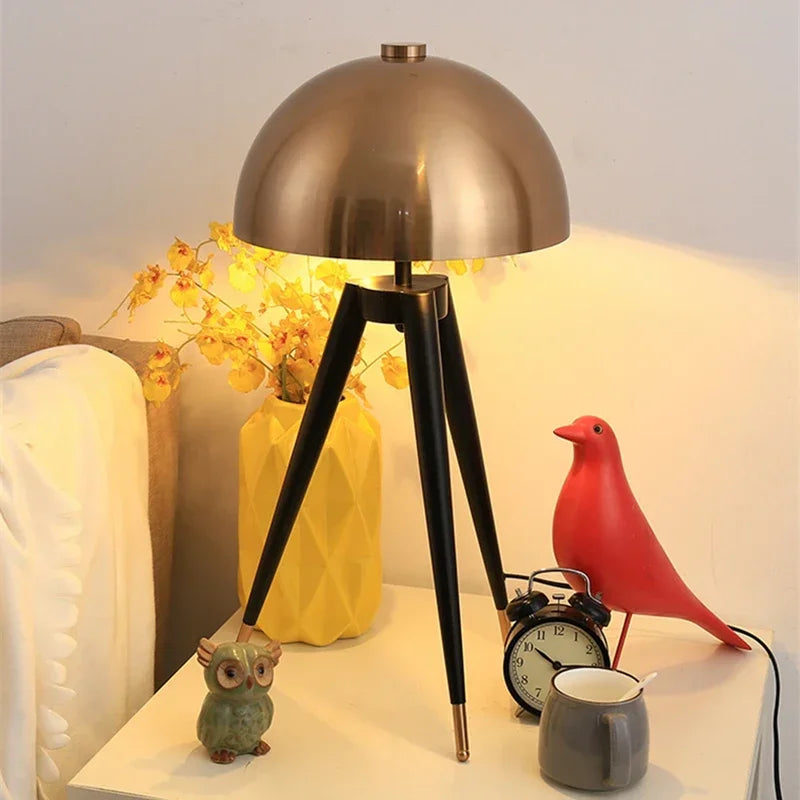 Mid Century Brass Dome Tripod Floor Lamp for Living Room Bedroom