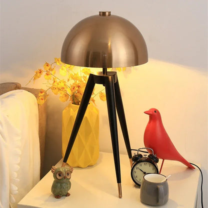 Mid Century Brass Dome Tripod Floor Lamp for Living Room Bedroom