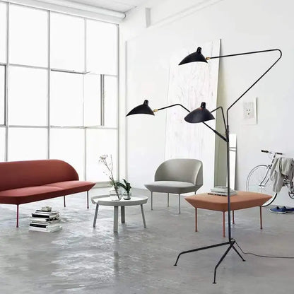 Three-Arm Tripod Floor Lamp, Designer Curved Shade Light Fixture
